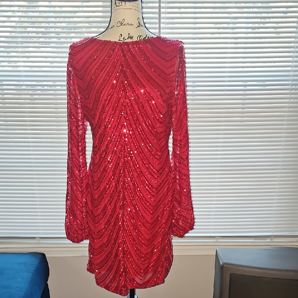 Premier Red Sequin Long Sleeve Dress